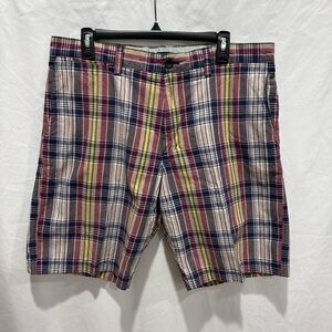 Preppy Plaid Cotton Flat Front Tailored Casual Mens Shorts 36 Banana Republic
